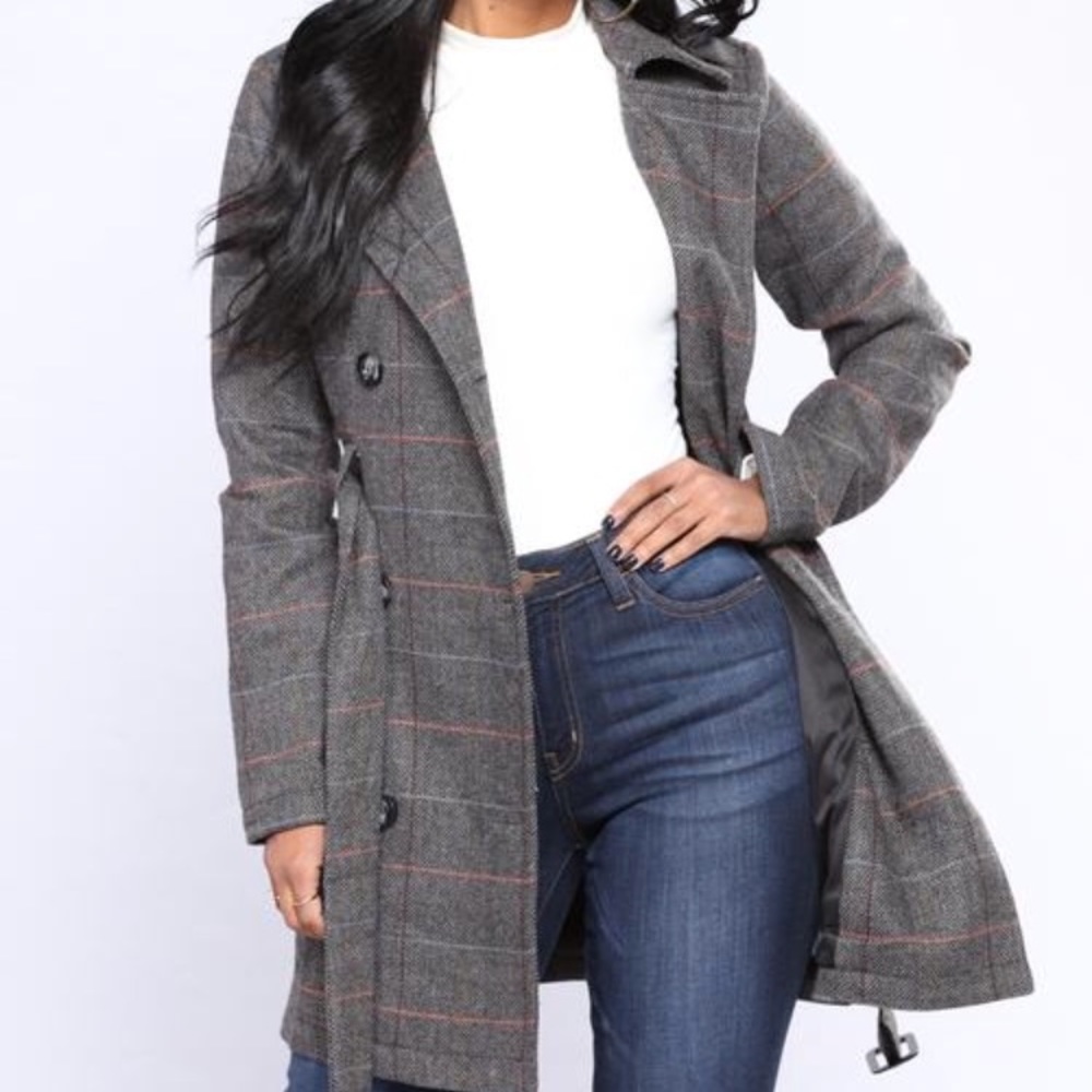 Grey Plaid Trench
